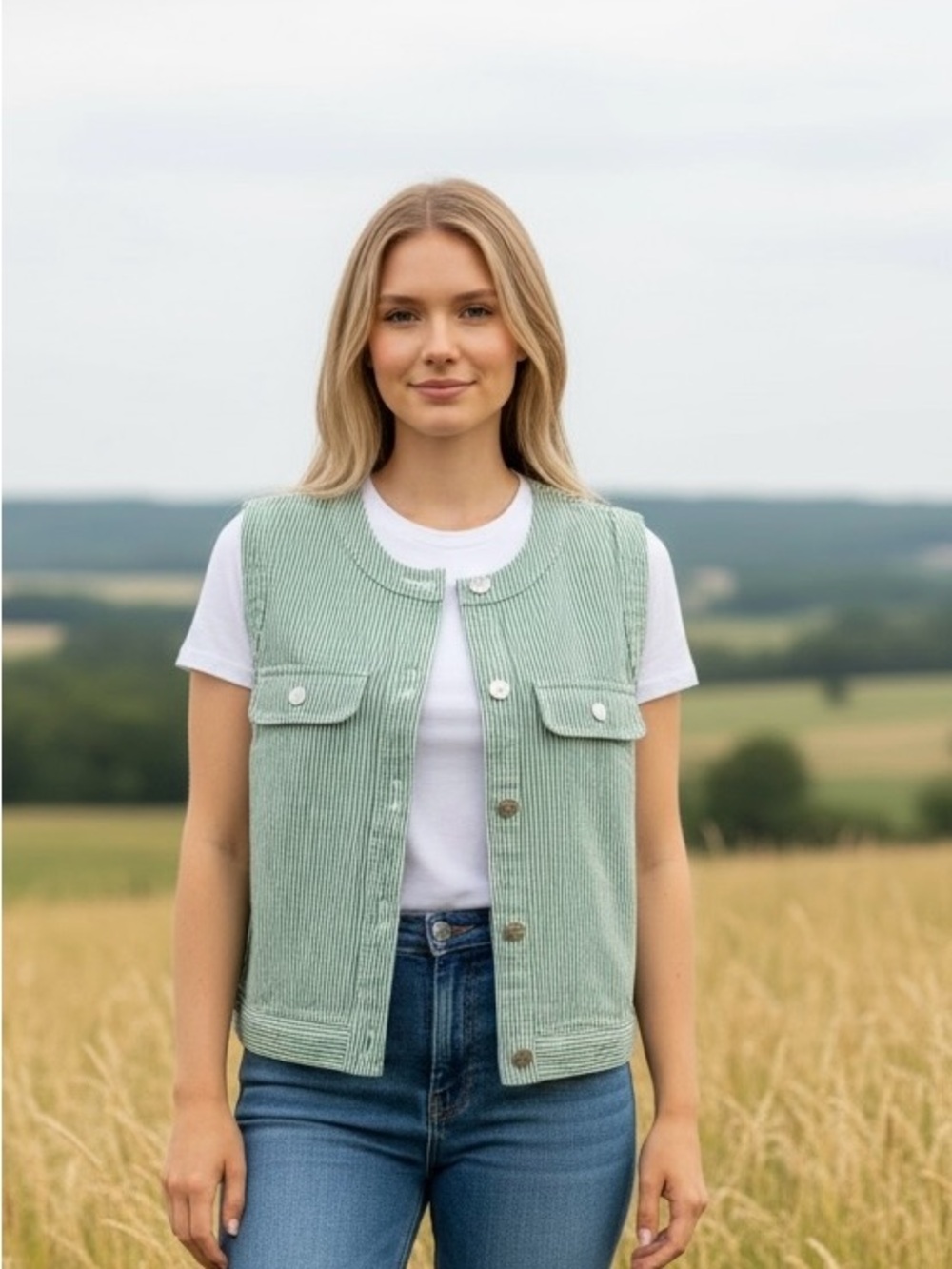 Sleeveless Ribbed Vest - Sage Green
